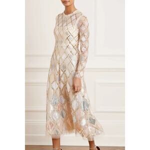 Needle & Thread Sequin Diamond Ballerina Dress ivory pink size US 6 / UK 10